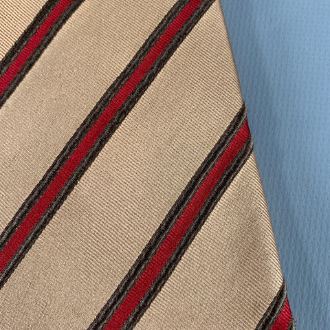 KITON Taupe Red Diagonal Stripe Silk Tie