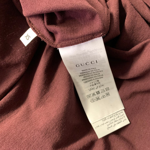 GUCCI Size XS Beige Burgundy Studded Cotton Crew Neck T shirt