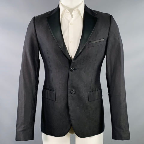 JOHN RICHMOND Veste de sport en mélange de laine noire cloutée, taille 38, col cranté