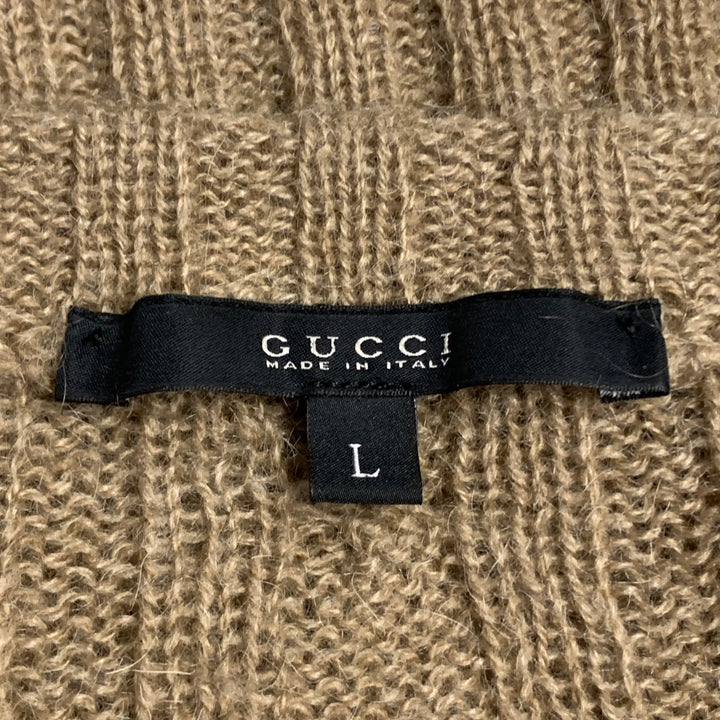 GUCCI Size L Tan Cable Knit Cashgora Crew Neck Sweater