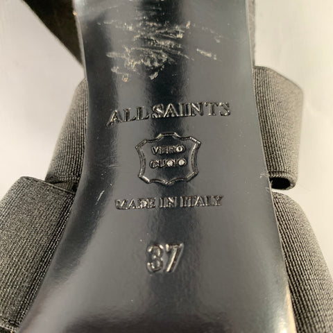 ALLSAINTS Sandales à talons aiguilles en daim noir avec élastique, taille 37