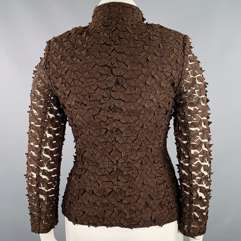 AKRIS Size 10 Brown Viscose Blend Embroidered Jacket Blazer
