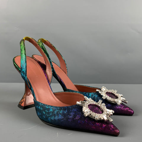 AMINA MUADDI Talla 8 Zapatos de tacón con tira trasera de ante multicolor y arcoíris