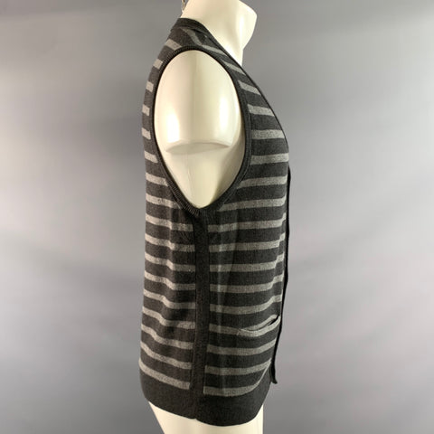 RAG & BONE Size M Black Grey Stripe Cotton Wool Slit Pockets Vest