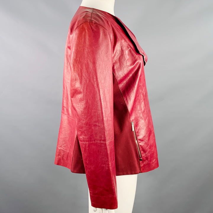 LAFAYETTE 148 Size 18 Burgundy Leather Lambskin Zip Up Jacket
