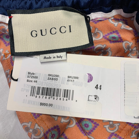 GUCCI Taille 28 Short de survêtement en acétate monogrammé bleu et orange