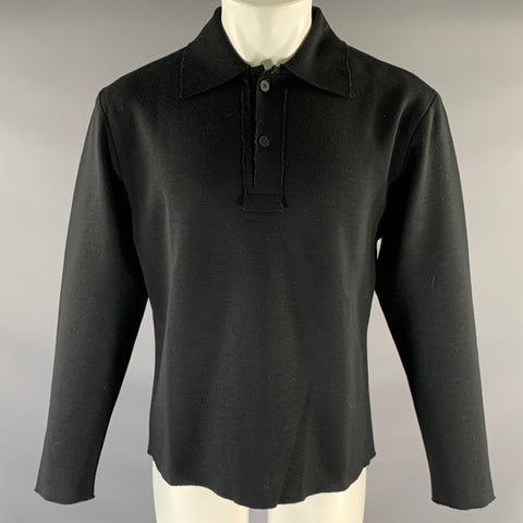 DANIEL CLEARY Size L Black Wool Raw Edge Polo Sweatshirt
