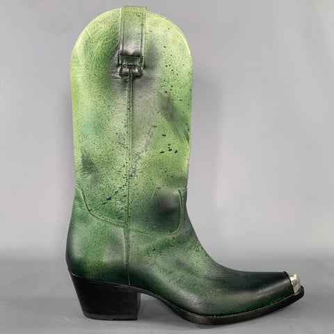 CALVIN KLEIN Size 12.5 Green Black Paint Splatter Leather Knee Length Boots