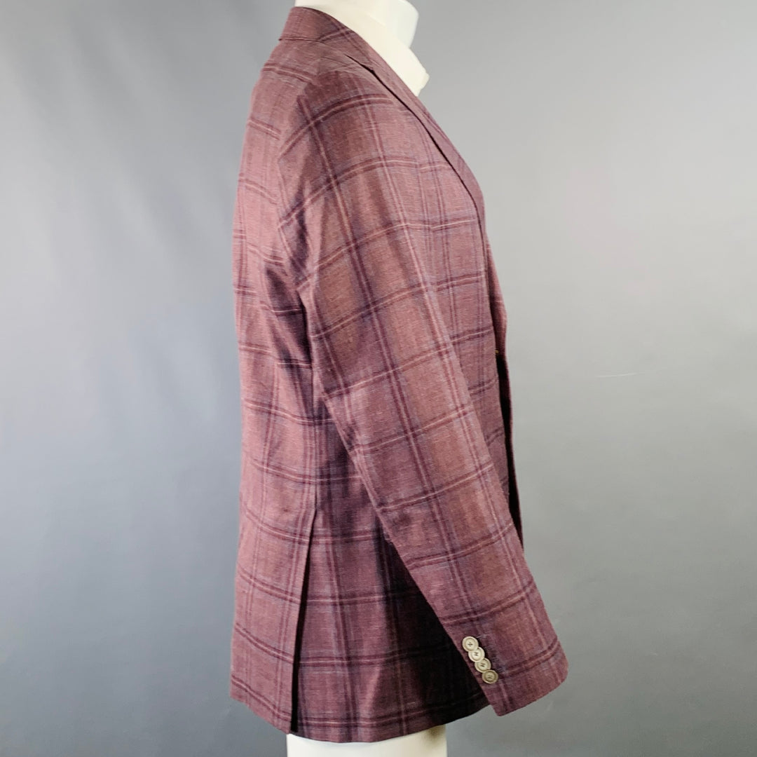 FASHION CLINIC Size 40 Red Grey Plaid Viscose Sport Coat