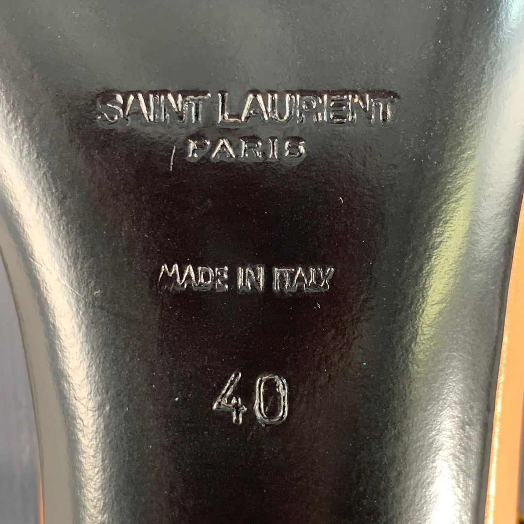 SAINT LAURENT Size 10 Melody Tan Leather Chain Ankle Strap Kitten Heel Sandals