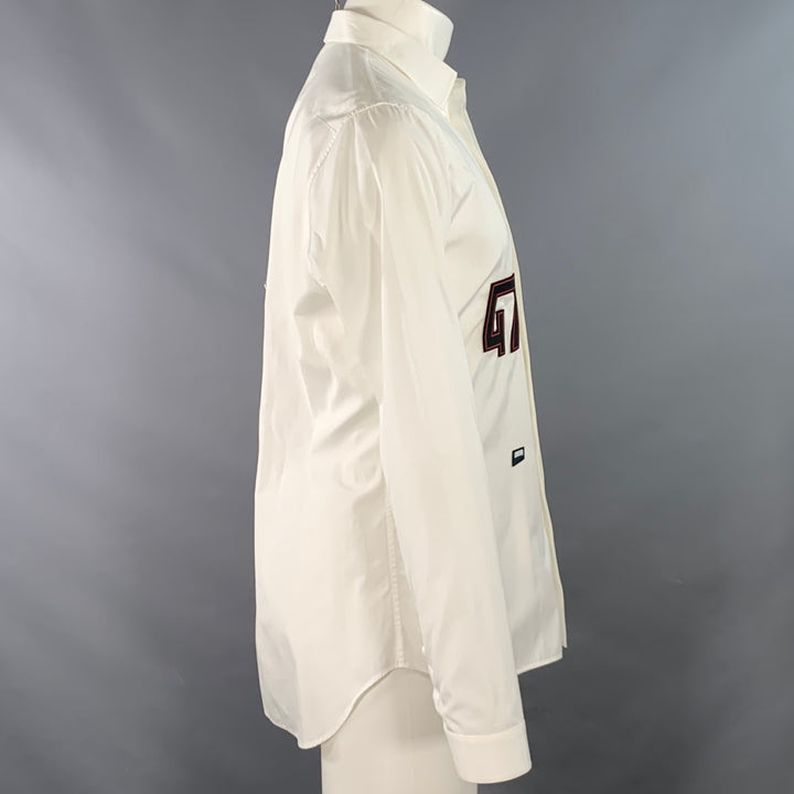 DIOR HOMME Size M White Applique Cotton Hidden Placket Long Sleeve Shirt