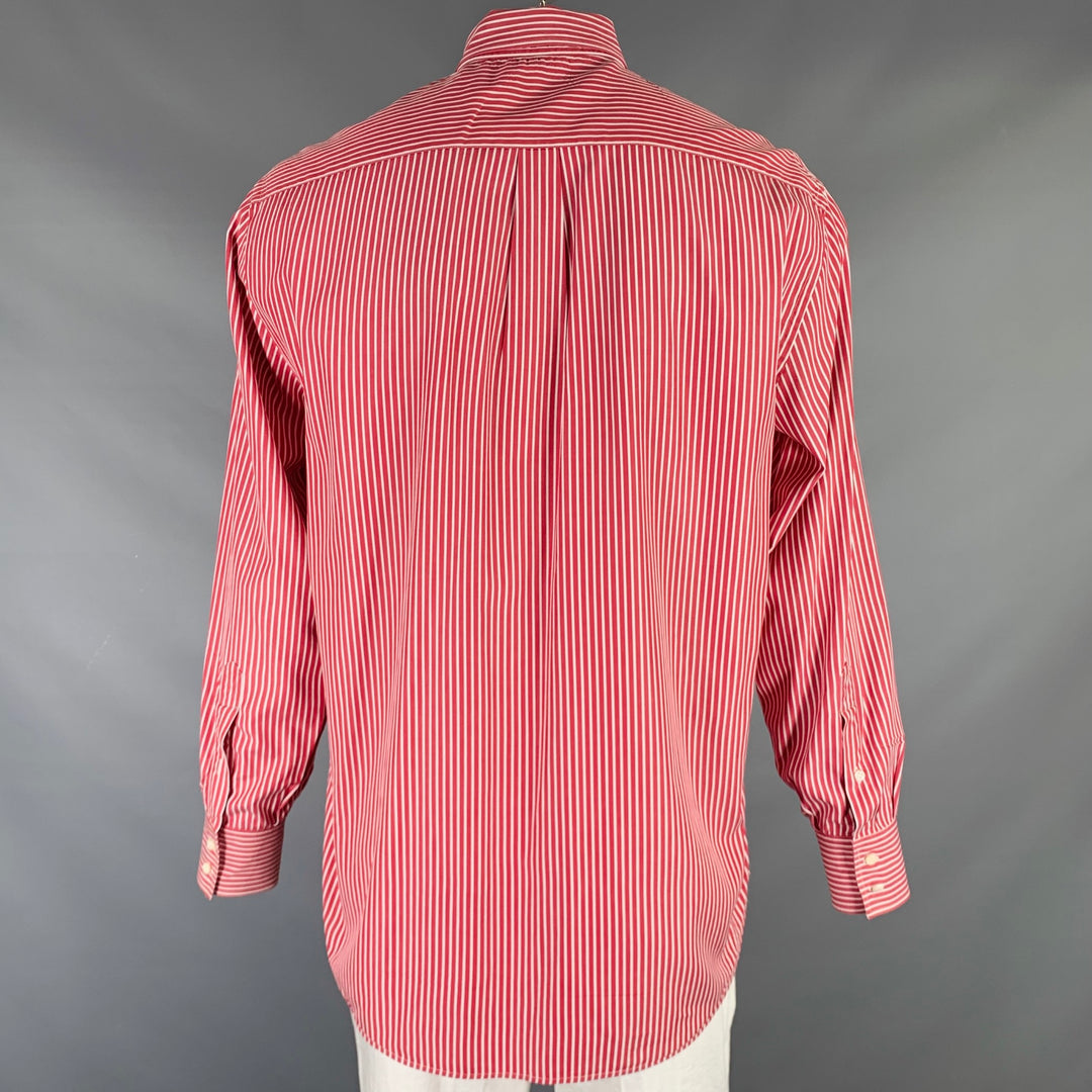 BRUNELLO CUCINELLI Size XXL Burgundy White Stripe Cotton Long Sleeve Shirt