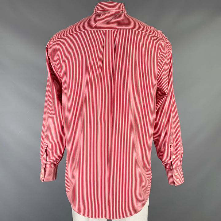 BRUNELLO CUCINELLI Size XXL Burgundy White Stripe Cotton Long Sleeve Shirt