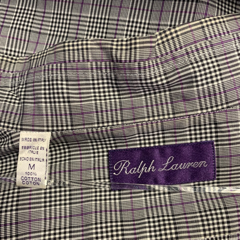 RALPH LAUREN Size M Grey Purple Plaid Cotton Spread Collar Long Sleeve Shirt