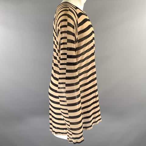 HAIDER ACKERMANN Size M Black Tan Stripe Cotton Cashmere Raglan Pullover