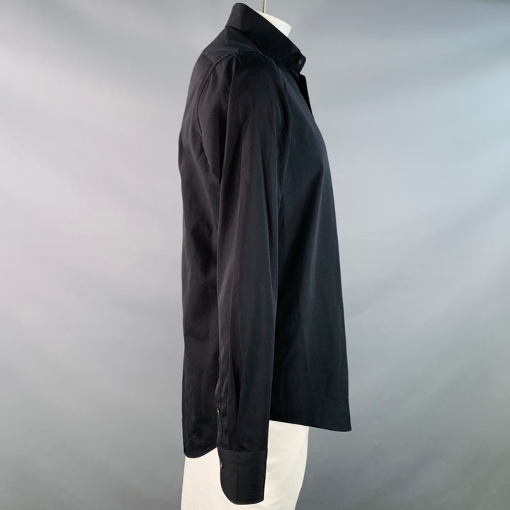 SUITSUPPLY Size L Black Egyptian Cotton Curved Cutaway Slim Fit Long Sleeve Shirt