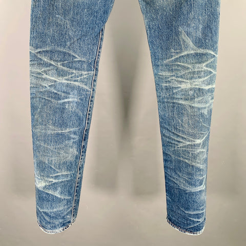 KURO Size 29 Graphite Blue Contrast Stitch Cotton Distressed Selvedge Jeans