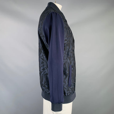SCOTCH AND SODA Size XXL Navy Black Leaves Polyester Bomber Jacket