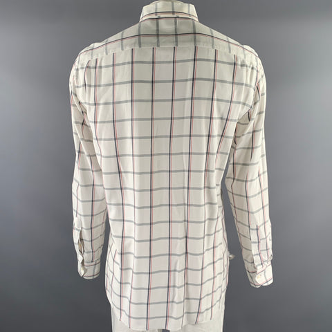 ADAM KIMMEL Size L White Red & Grey Plaid Cotton Long Sleeve Shirt
