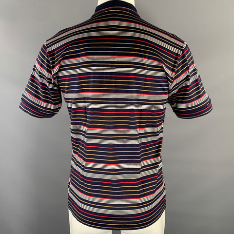LANVIN Size M Navy Beige Red White Horizontal Stripe Cotton Polo