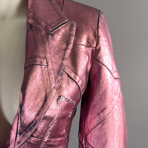 TOM FORD Size XS Pink Denim Metallic Peak Lapel Jacket Indoor Blazer