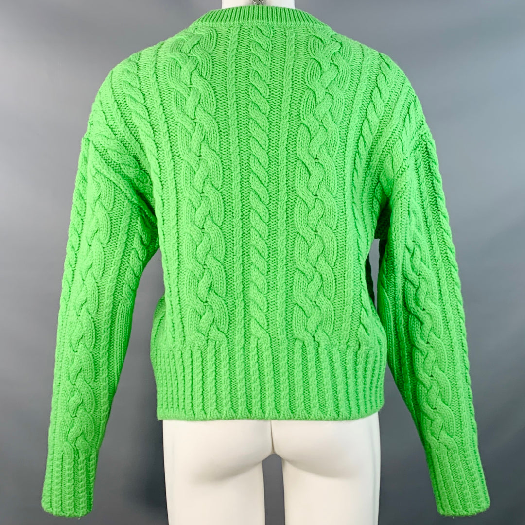 AMI by ALEXANDRE MATTIUSSI Size M Lime Green Cable Knit Wool Cropped Sweater