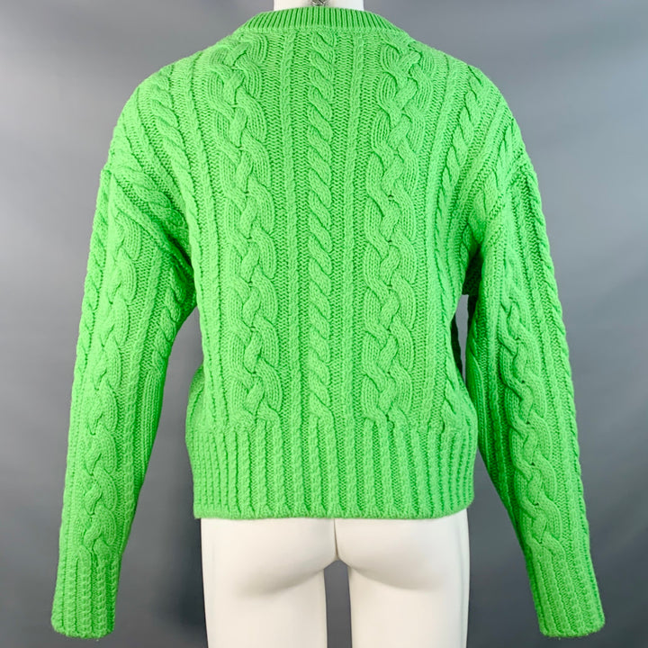 AMI by ALEXANDRE MATTIUSSI Size M Lime Green Cable Knit Wool Cropped Sweater
