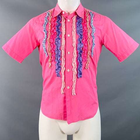 COMME des GARCONS HOMME PLUS Size XS Pink Multi Color Ruffled Short Sleeve Shirt