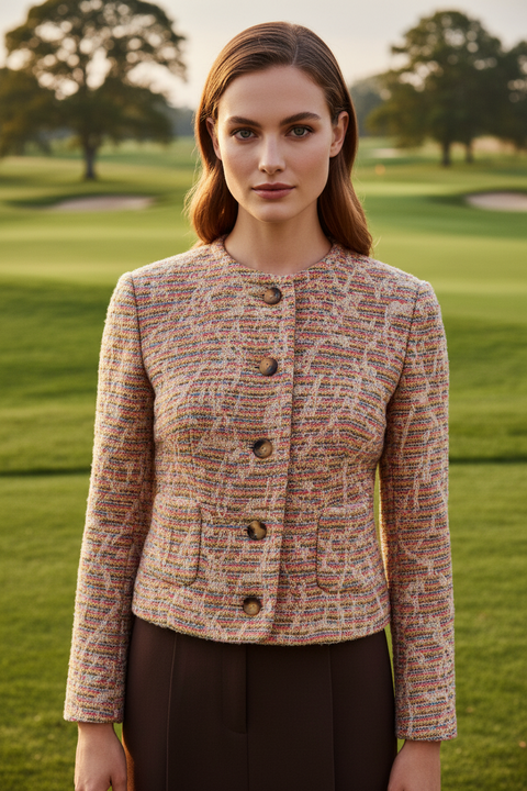 HERMES Size 8 Multi-Color Silk  Wool Jacket