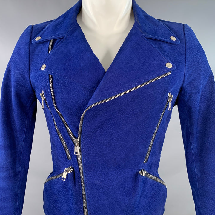 ALEXANDER MCQUEEN Size 34 Royal Blue Leather Motorcycle Jacket