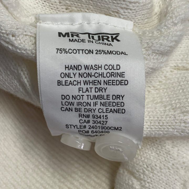 MR TURK Size XL White Cable Knit Cotton Blend Half Placket Polo