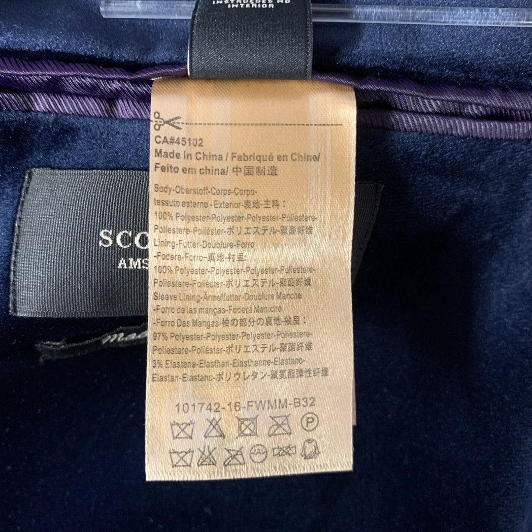SCOTCH AND SODA Chest Size 38 Navy Velvet Polyester Peak Lapel Suit