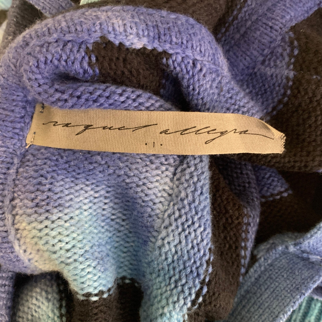 RAQUEL ALLEGRA Size S Blue Black Wool Blend Stripe Hooded Pullover