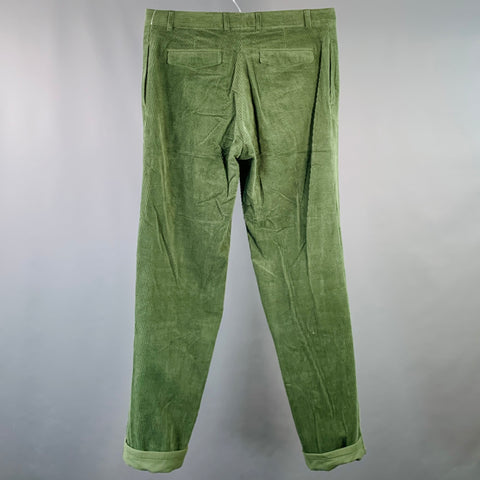 HAIDER ACKERMANN Size 34 Green Corduroy Cotton Blend Belted Casual Pants