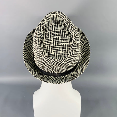 VINTAGE Black White Woven Paper Fedora Hat