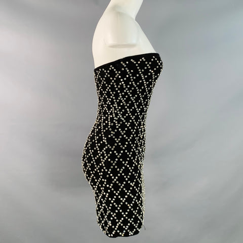 RETROFETE Size XS Black Silver Viscose Crystal Embellishment Strapless Mini Dress