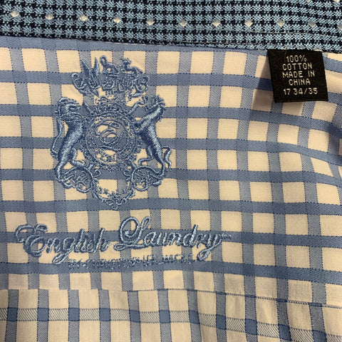 ENGLISH LAUNDRY Size XL White Light Blue Checkered Cotton Long Sleeve Shirt