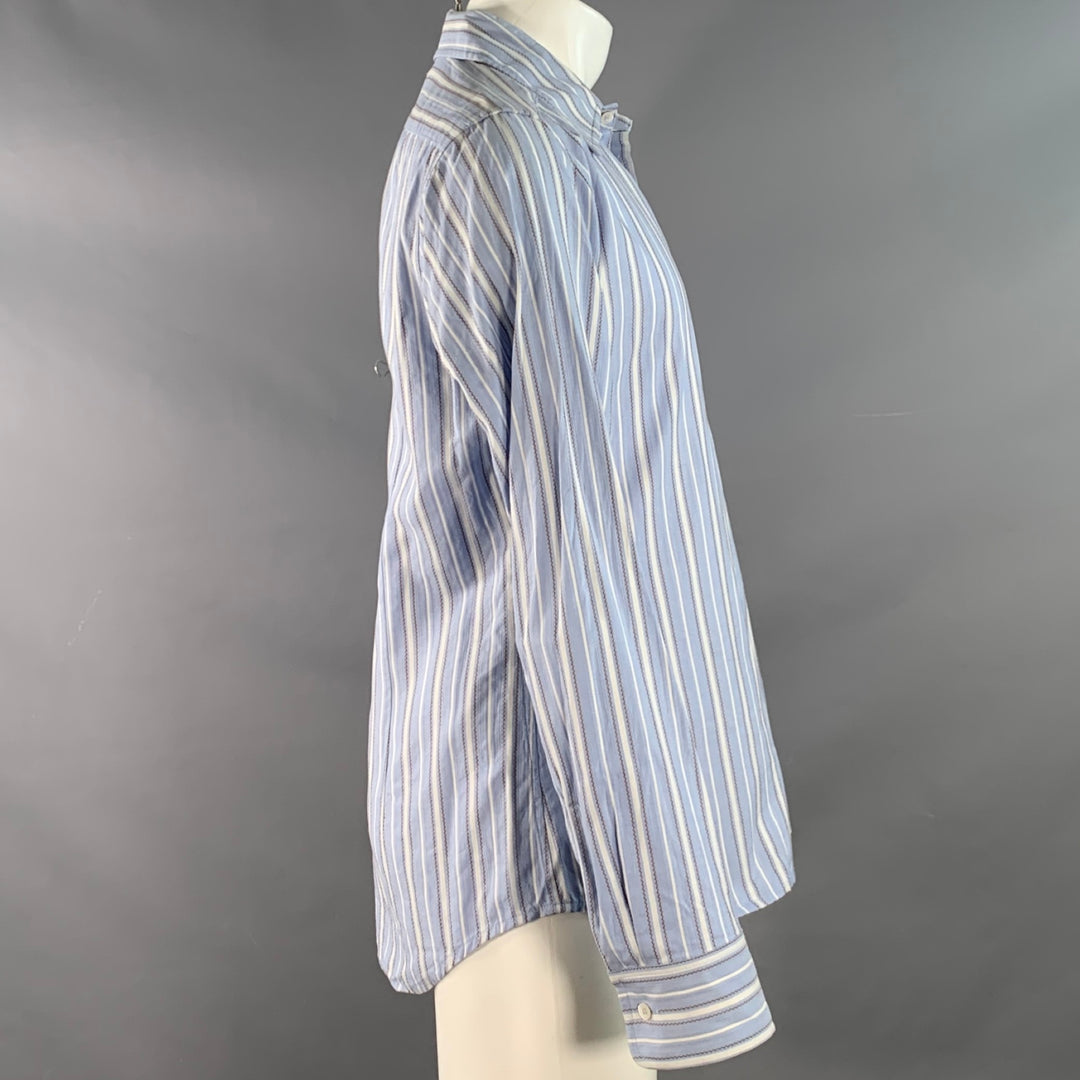 PRADA Size M Blue White Brown Stripe Jacquard Cotton Blend Long Sleeve Shirt