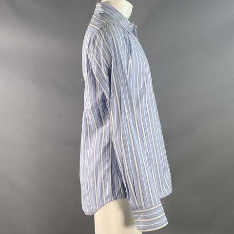 PRADA Size M Blue White Brown Stripe Jacquard Cotton Blend Long Sleeve Shirt