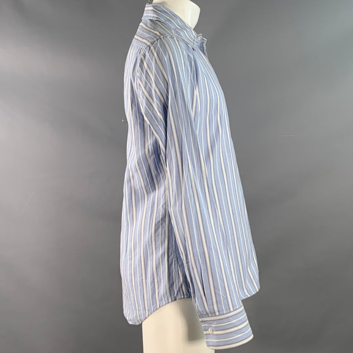 PRADA Size M Blue White Brown Stripe Jacquard Cotton Blend Long Sleeve Shirt