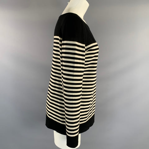 AKRIS Size M White Black Wool Stripe Scoop Neck Pullover Womens
