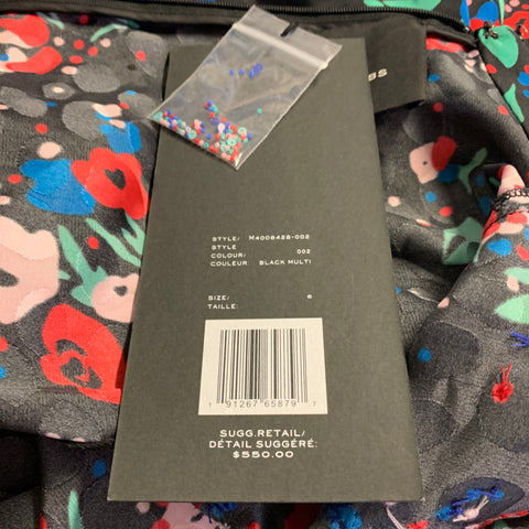 MARC JACOBS Size 6 Black Multi-Color Satin Floral Long Sleeve Knee-Length Dress