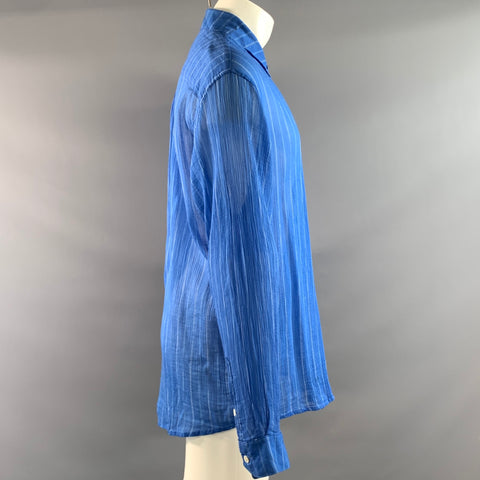 OUR LEGACY Size M Blue White Stripe Cotton Rayon Sheer Long Sleeve Shirt