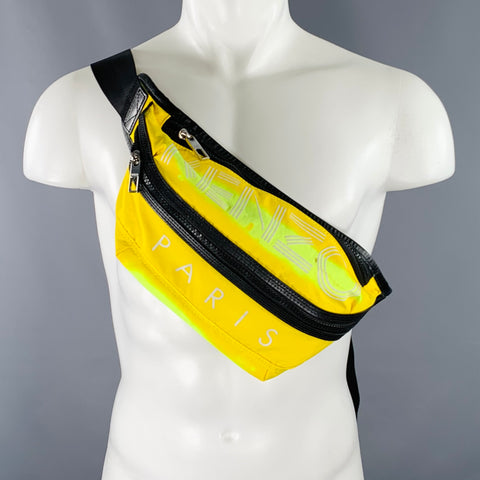 KENZO Yellow Black Logo Nylon Leather Double Zipper Belt Bag