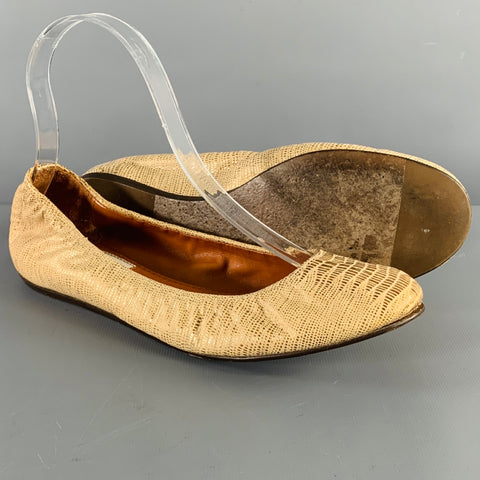 LANVIN Size 7 Gold Beige Embossed Ballet Flats
