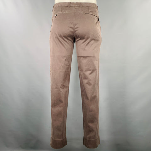 ERMENEGILDO ZEGNA Taille 34 Marron Mélange Coton Pantalon Décontracté à Devant Plat