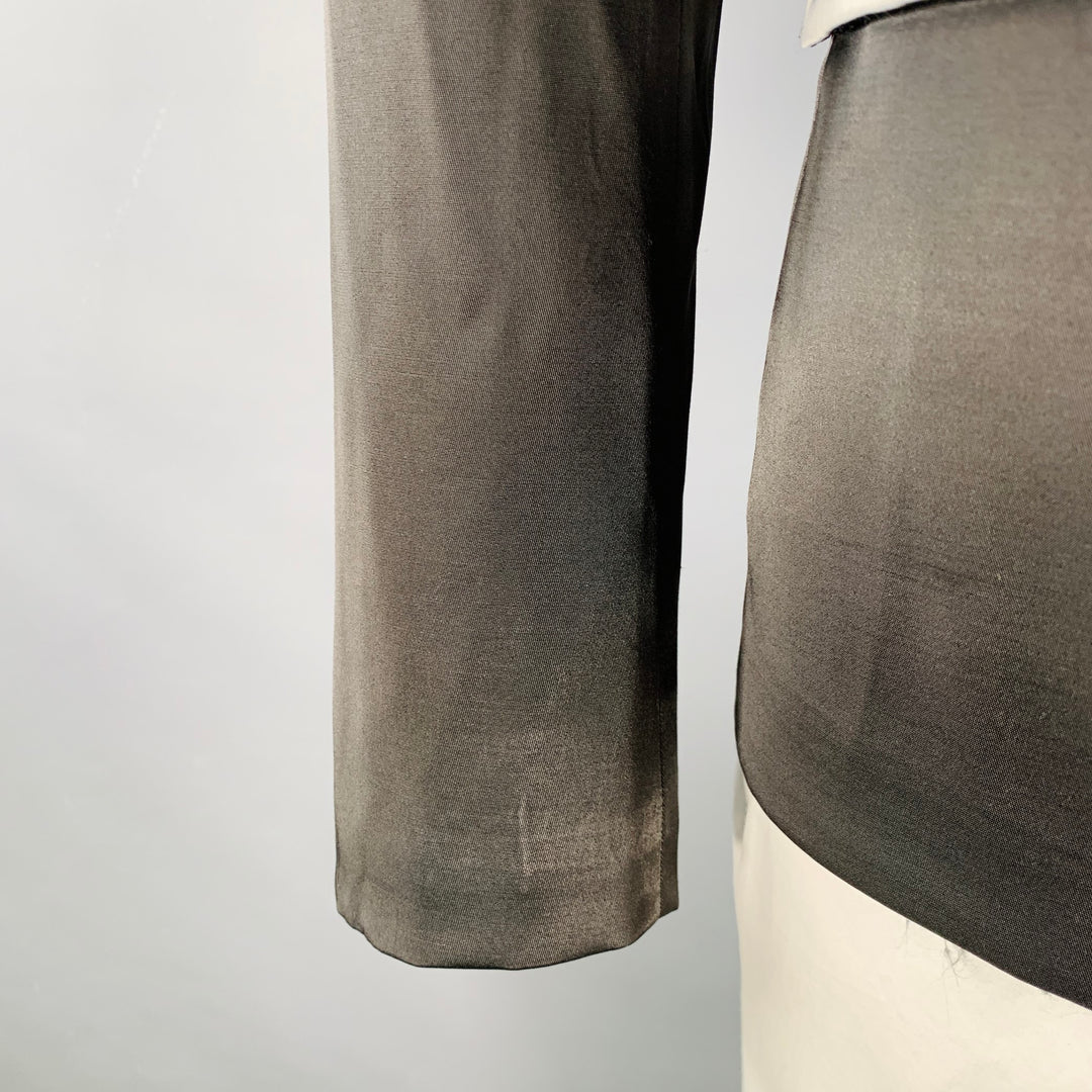 RAF SIMONS Size L Black White Satin Wool Acrylic Peak Lapel Contrast Trim Sport Coat