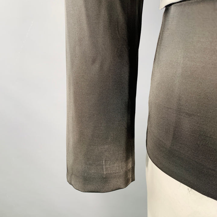 RAF SIMONS Size L Black White Satin Wool Acrylic Peak Lapel Contrast Trim Sport Coat