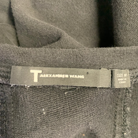 ALEXANDER WANG Size M Black Cotton Zipper Crew Neck T-shirt