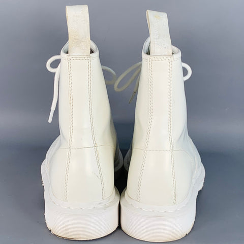 DR. MARTENS Size 10 White Leather Lace-Up Combat Boots